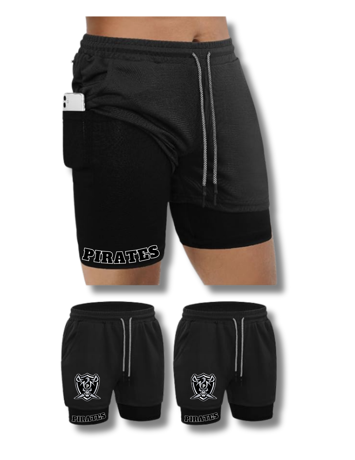Pirates Men’s 2-in-1 Workout Shorts – 5” Gym Shorts with Compression Liner, Quick-Dry Fabric, Pockets & Towel Loop
