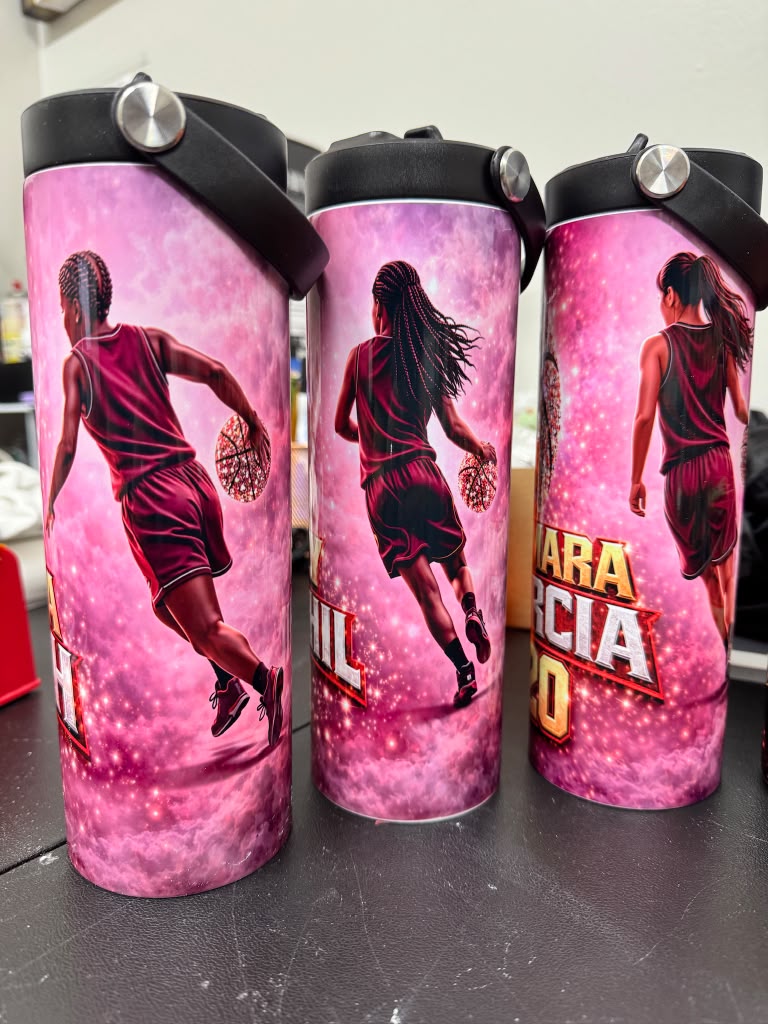 Custom pink basketball tumblers